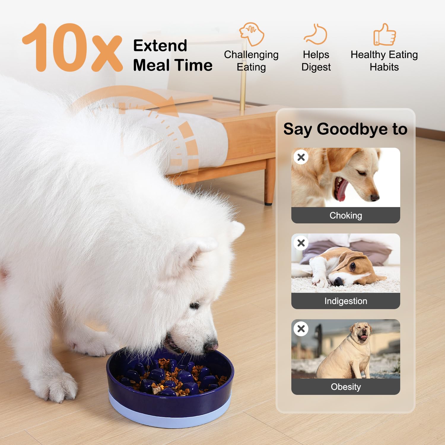 Sted Ceramic Slow Feeder Dog Bowl for Medium & Large Breeds - Puzzle Food Bowl with Non-Slip Silicone Base in Maze Blue - Helps Slow Down Fast Eaters & Prevent Bloat - Perfect for Mealtime Training & Portion Control