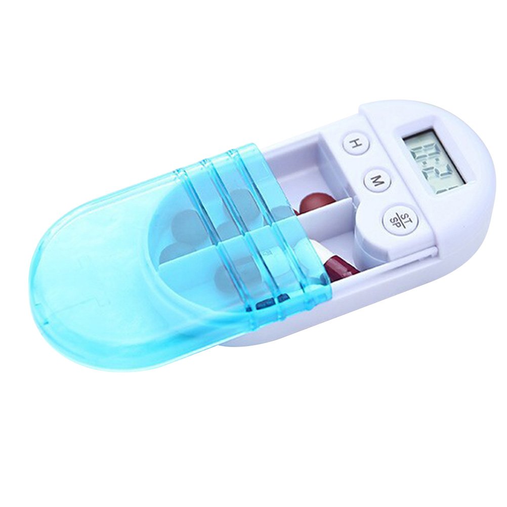 DOITOOL Smart Pill Organizer with Alarm - 2 Compartment Portable Electronic Medication Reminder Box for Daily Pills, Vitamins & Supplements - Perfect for Travel, Work & Home Use