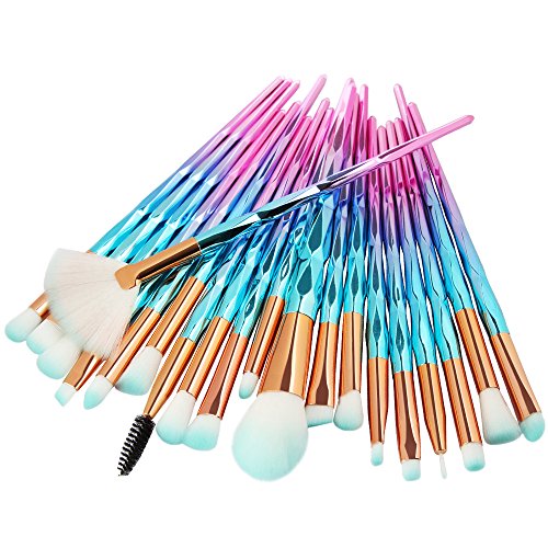 Premium 20-Piece Colorful Makeup Brush Set - Synthetic Foundation, Kabuki, Blending, Powder, Blush, Concealer, Eye Shadow & Eyeliner Brushes - Perfect for Travel & Professional Makeup Application