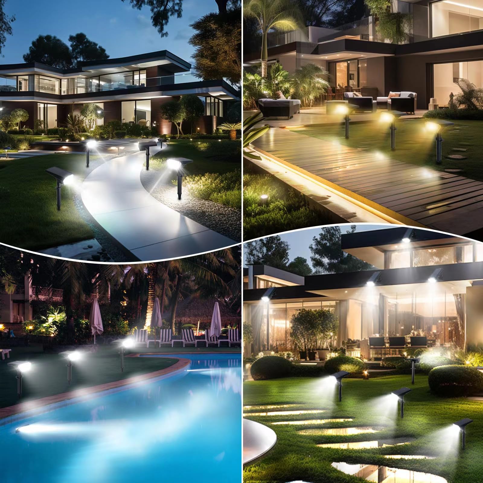 10 Pack Solar Spot Lights Outdoor Waterproof IP65, Auto On/Off Solar Powered Landscape Lighting for Garden Pathway, Yard, Driveway - Cool White | Energy Efficient & Weather Resistant for Year-Round Use