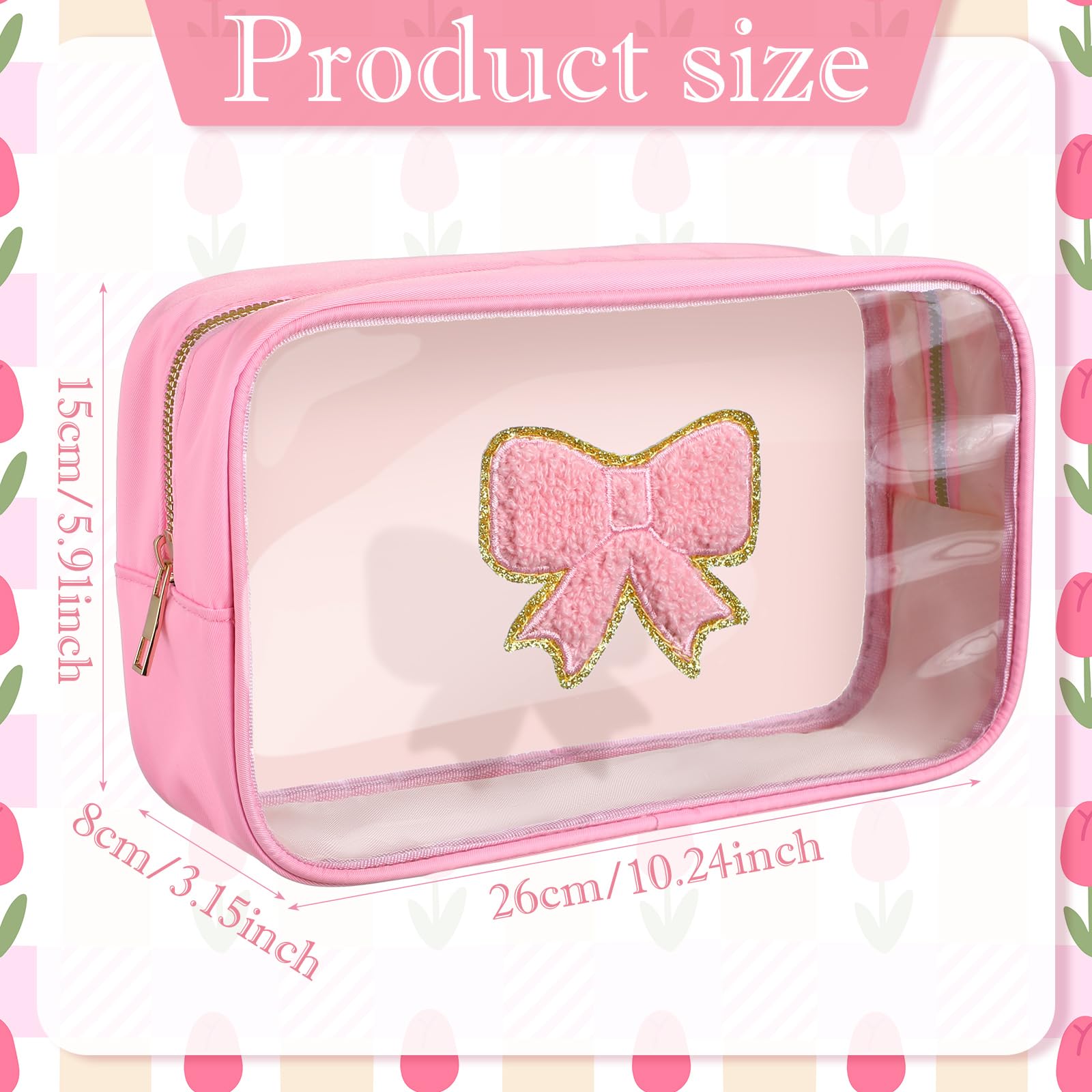 Kacctyen Pink Bow Clear Makeup Bag - Waterproof Travel Toiletry Organizer for Cosmetics | Trendy Coquette Preppy Cosmetic Pouch | Perfect Gift for Women, Girlfriend, Bridesmaid (Birthday, Mother's Day) | Great for Travel, Gym, and Daily Essentials Storage