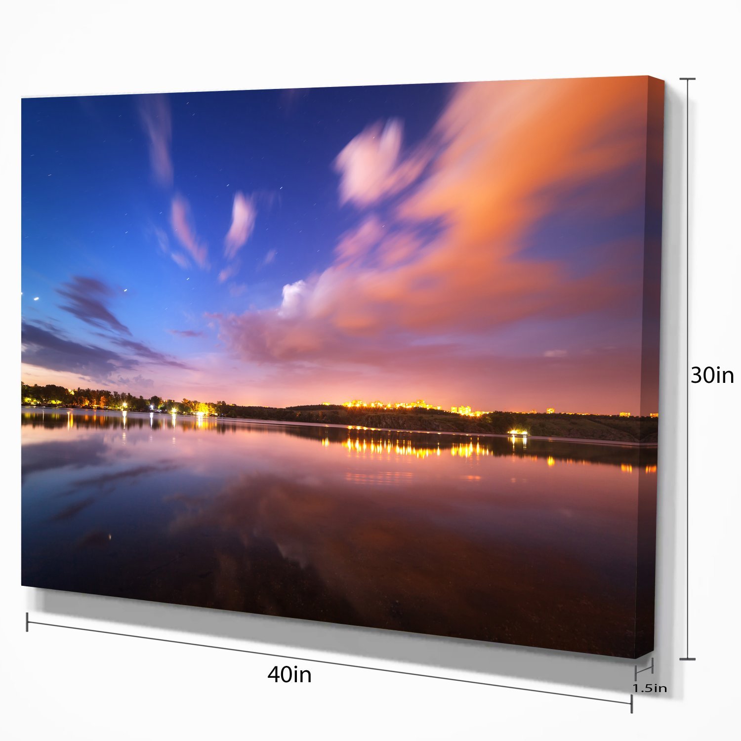 Night Sky Over River with Clouds - Contemporary Canvas Art Print for Living Room, Bedroom & Office Decor | Wall Art for Home & Office