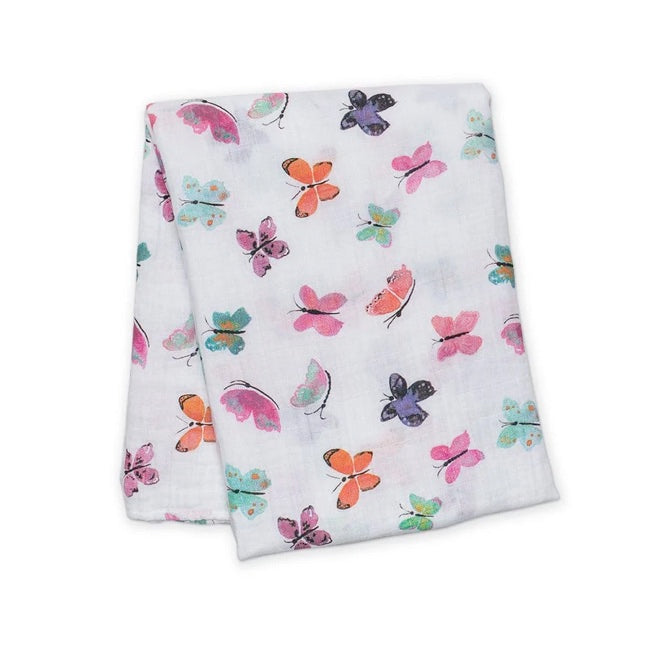 Lulujo Muslin Cotton Swaddle Blanket with Butterfly Design - Soft & Breathable Baby Wrap for Newborns, Infants - Perfect for Nursery, Photo Shoots & Swaddling
