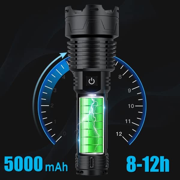 120,000 Lumens Rechargeable LED Tactical Flashlight - Super Bright, 5 Light Modes, Zoomable, IPX5 Waterproof, Fast Charging - Perfect for Outdoor Camping, Hiking, Emergency Preparedness & Power Outages