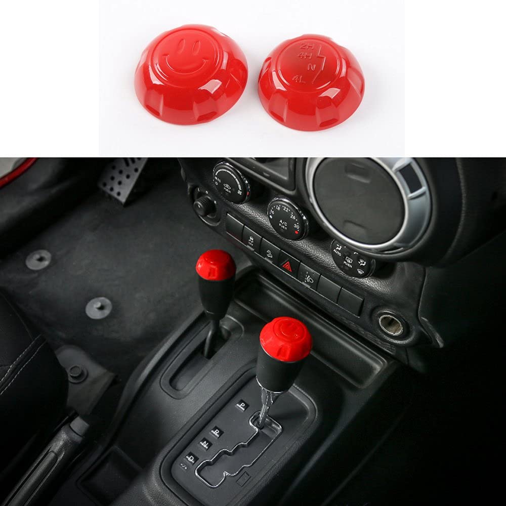 Red ABS Car Gear Shift Knob Cover Decal Decor Frame Trim for Jeep Wrangler - Upgrade Your Interior Style (Perfect for Off-Roading & Daily Driving)