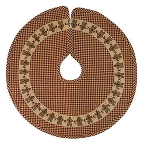 Primitive Gingerbread Men Christmas Tree Skirt 24 Inch Diameter - Rustic Country House Holiday Decor for Xmas Tree Base Cover | Perfect for Farmhouse, Vintage & Cozy Christmas Home Decoration