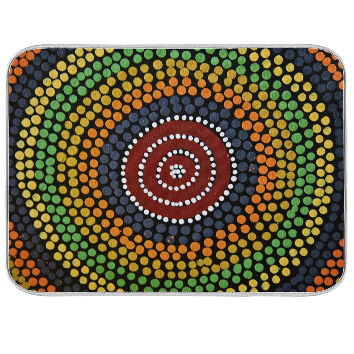 Bohemian Geometric Microfiber Dish Drying Mat - 18x24 Inch Reversible & Washable Kitchen Counter Mat for Dishes, Cups & Utensils - Perfect for Countertop Protection & Stylish Kitchen Decor
