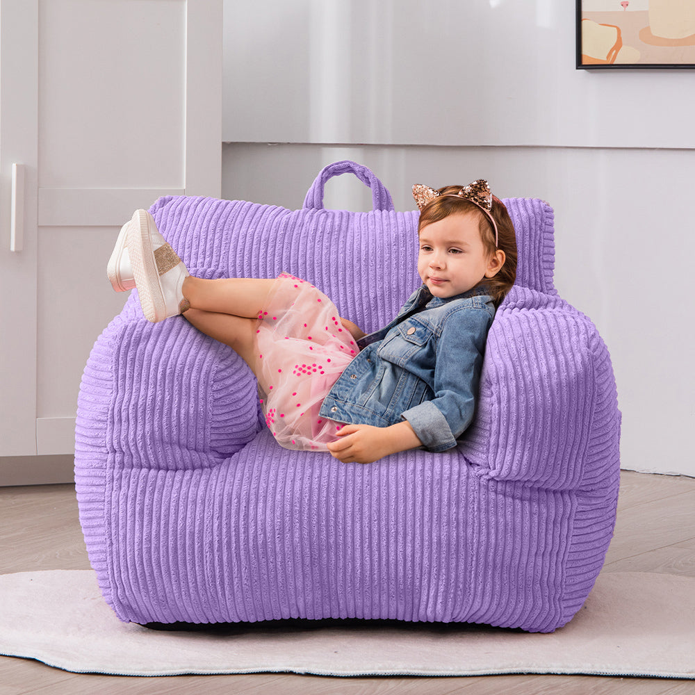 MAXYOYO Kids Bean Bag Chair - Corduroy Bean Bag Couch with Armrests for Children's Room, Playroom & Bedroom - Dark Purple Comfortable Seating for Reading, Gaming & Relaxing