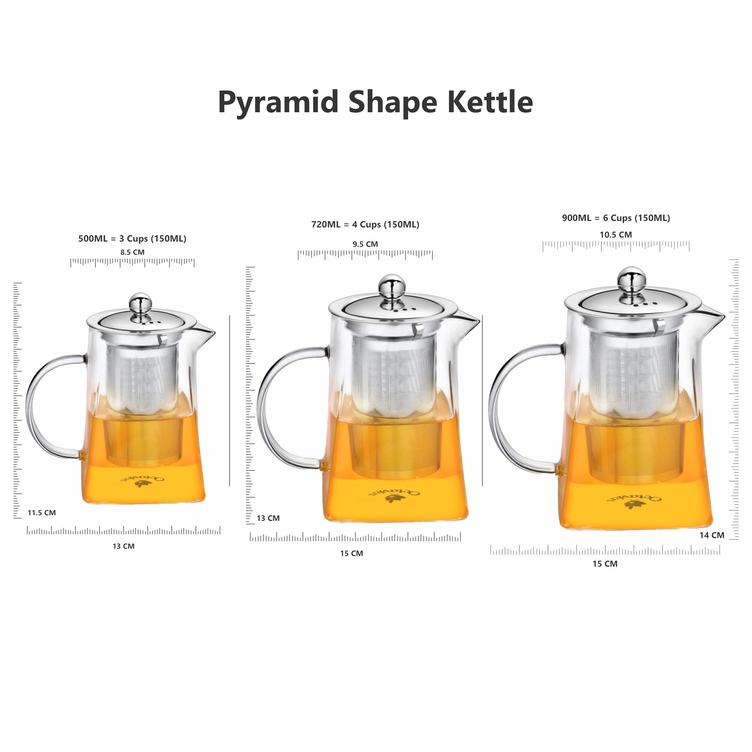Premium Borosilicate Glass Pyramid Tea Pot with Removable Infuser & Lid - 720ml Heat-Resistant Teapot for Loose Leaf Tea | Perfect for Green Tea, Herbal Tea & Iced Tea | Ideal for 4 Cups | Elegant Home & Office Tea Brewing Accessory