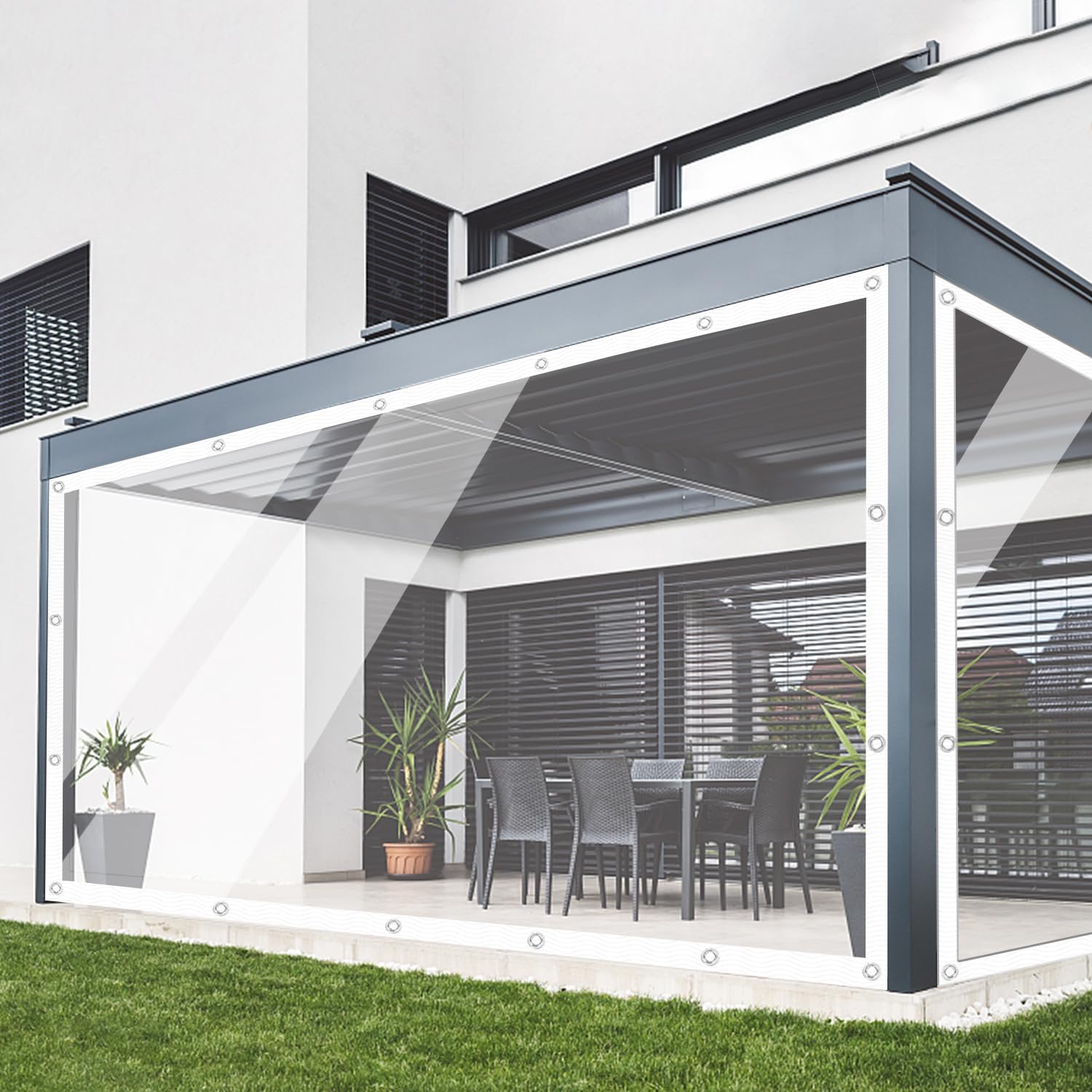 10' x 10' Clear Vinyl PVC Tarp - 15 Mil Waterproof & 100% Transparent Plastic Sheeting - Heavy Duty Tarpaulin Cover for Garden, Patio, Window, Drop Cloth & Outdoor Protection