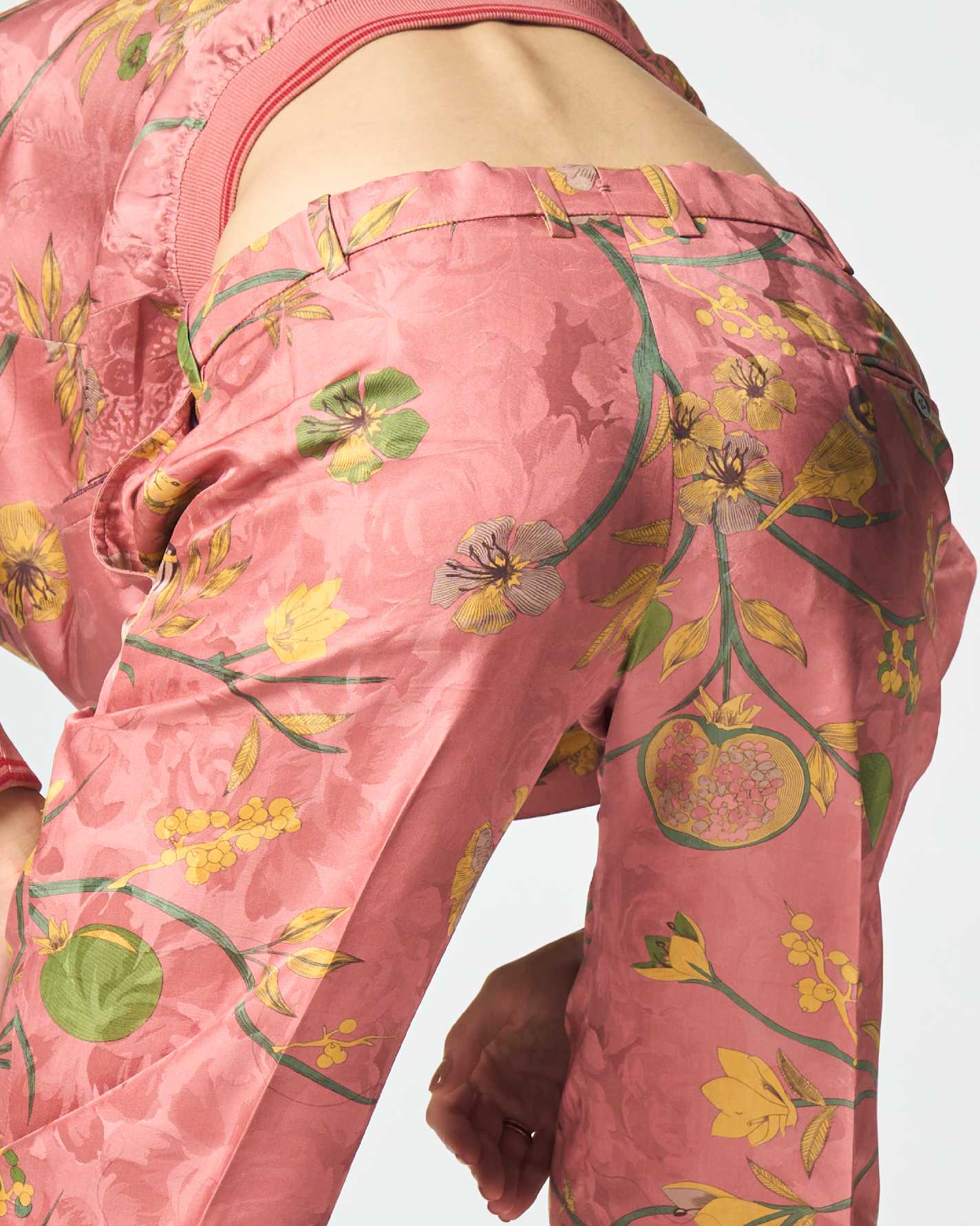 Straight Fit Silk Damask Rose Trousers for Women - Elegant Formal Pants for Office Wear & Special Occasions