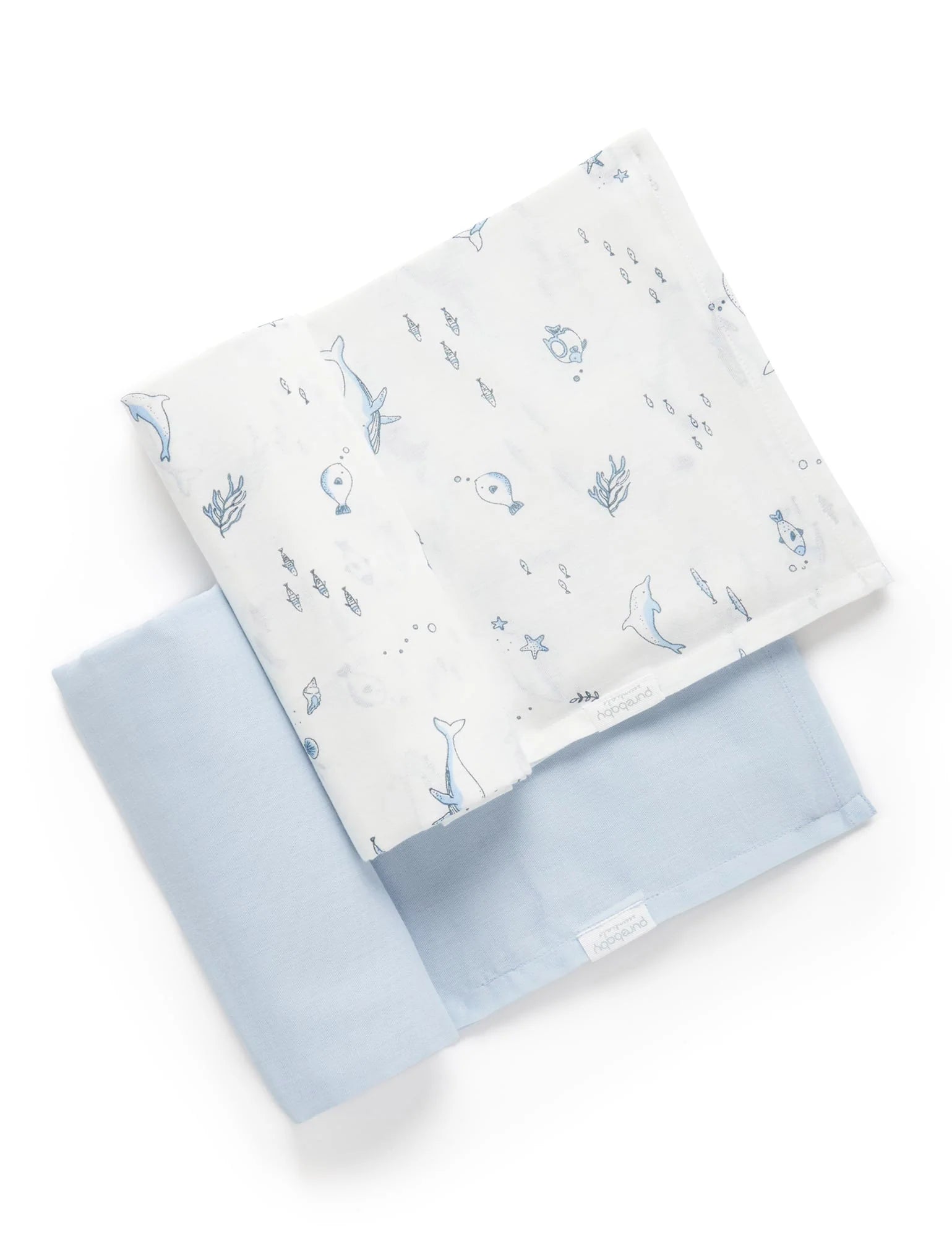 Purebaby Organic Muslin Swaddle Blankets 2-Pack - Soft Breathable Baby Wraps for Newborns & Infants - Blue Nautical Design - Perfect for Swaddling, Nursing Cover & Stroller Blanket