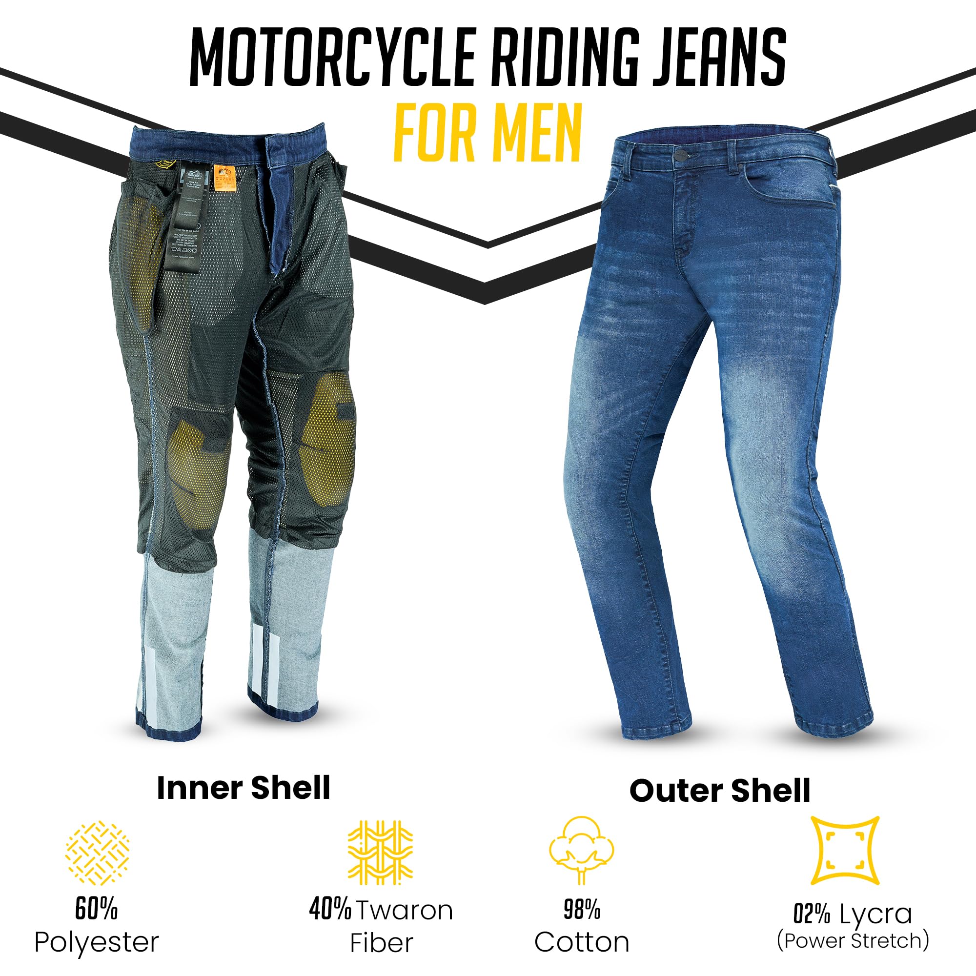 Men's Motorcycle Jeans with Twaron® Aramid Fiber Lining - CE Certified Knee & Hip Armor Pants for Riding Protection | Durable & Stylish Biker Gear for Commuting and Long-Distance Tours