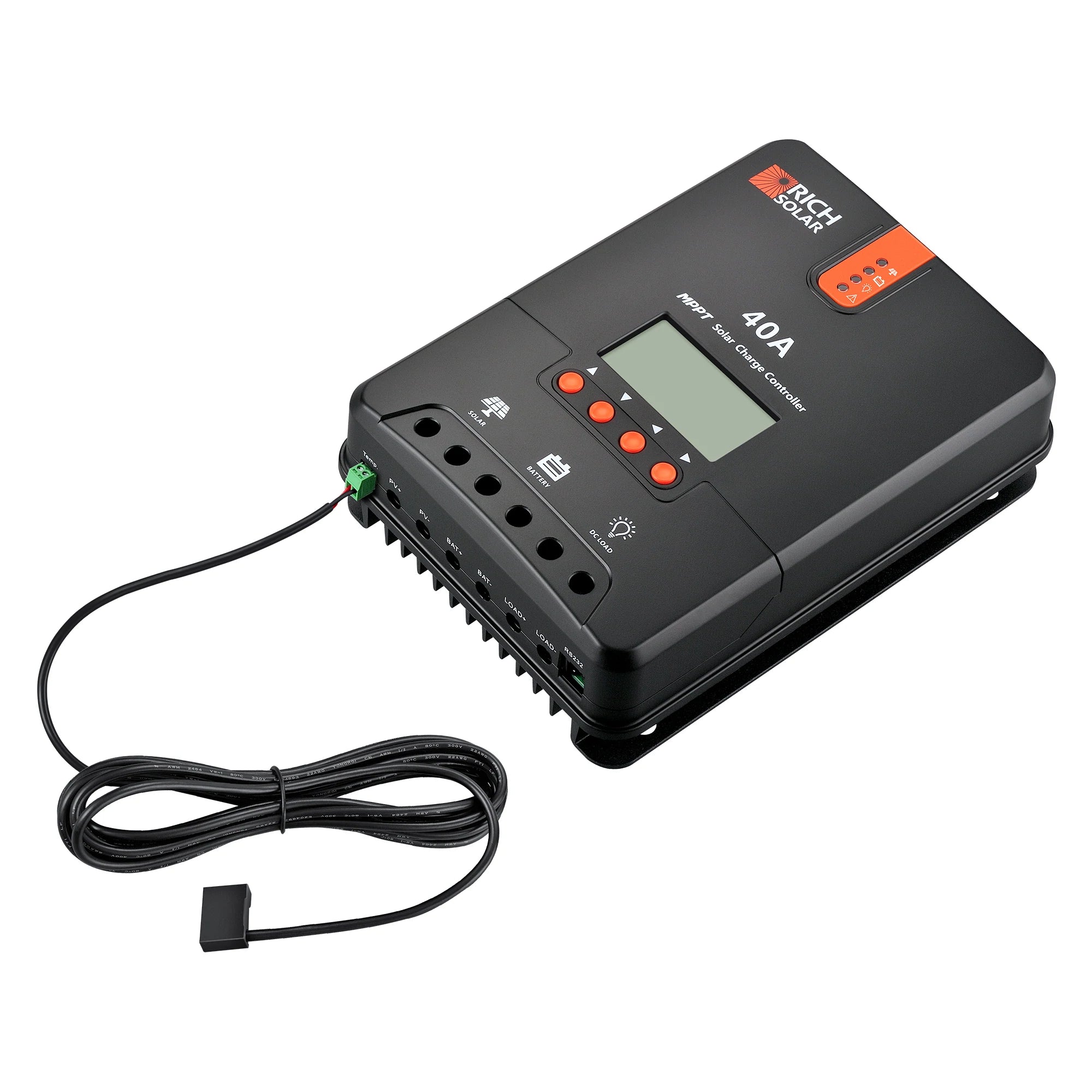 Rich Solar 40 Amp MPPT Solar Charge Controller for RV, Boat, Off-Grid System - High Efficiency Solar Panel Regulator with LCD Display