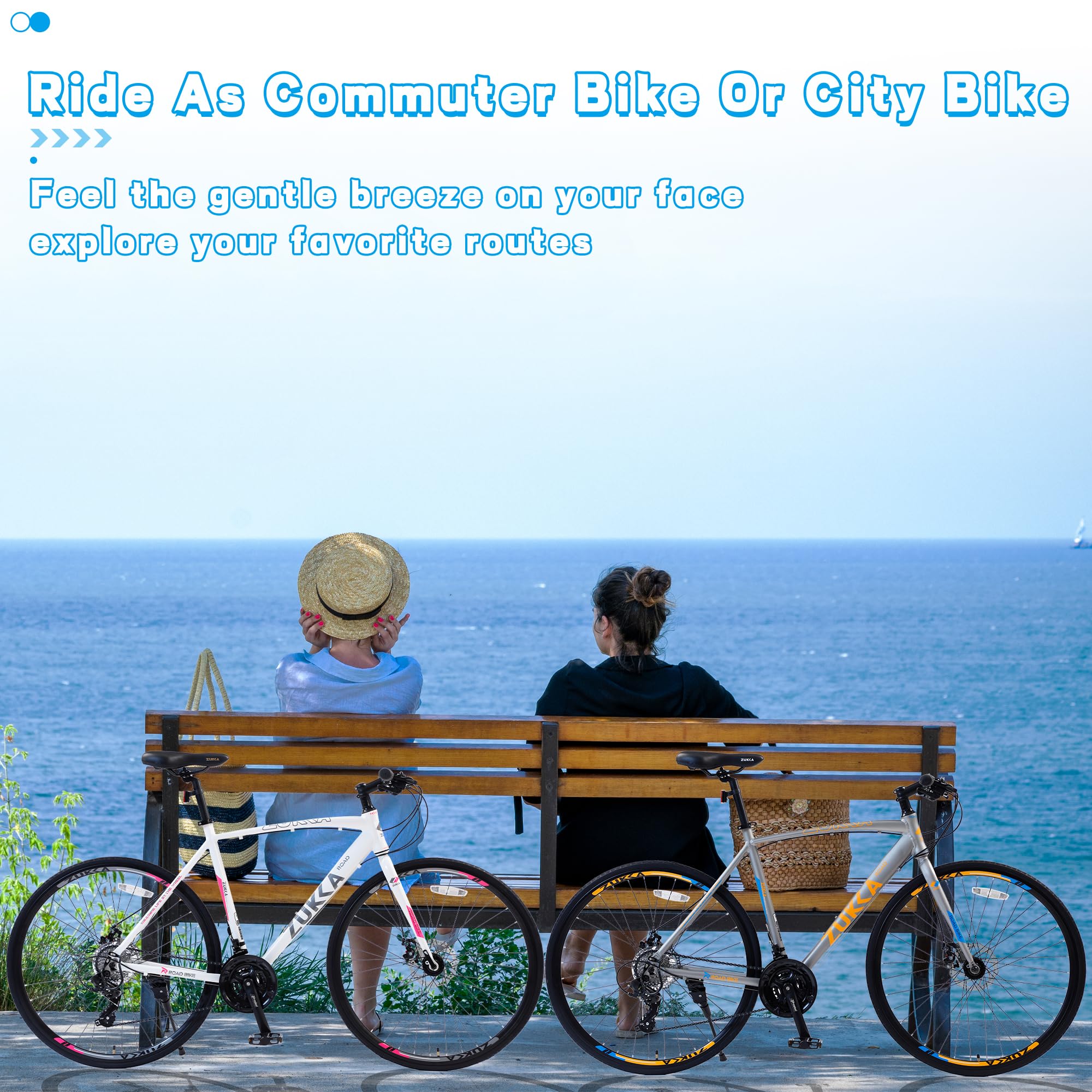 **Hybrid Women's Bike 700C - 24 Speed Lightweight Aluminum Frame Road Bicycle for Adults - Commuting, Fitness & Leisure Riding - Supports 330LBS - 4 Color Options**