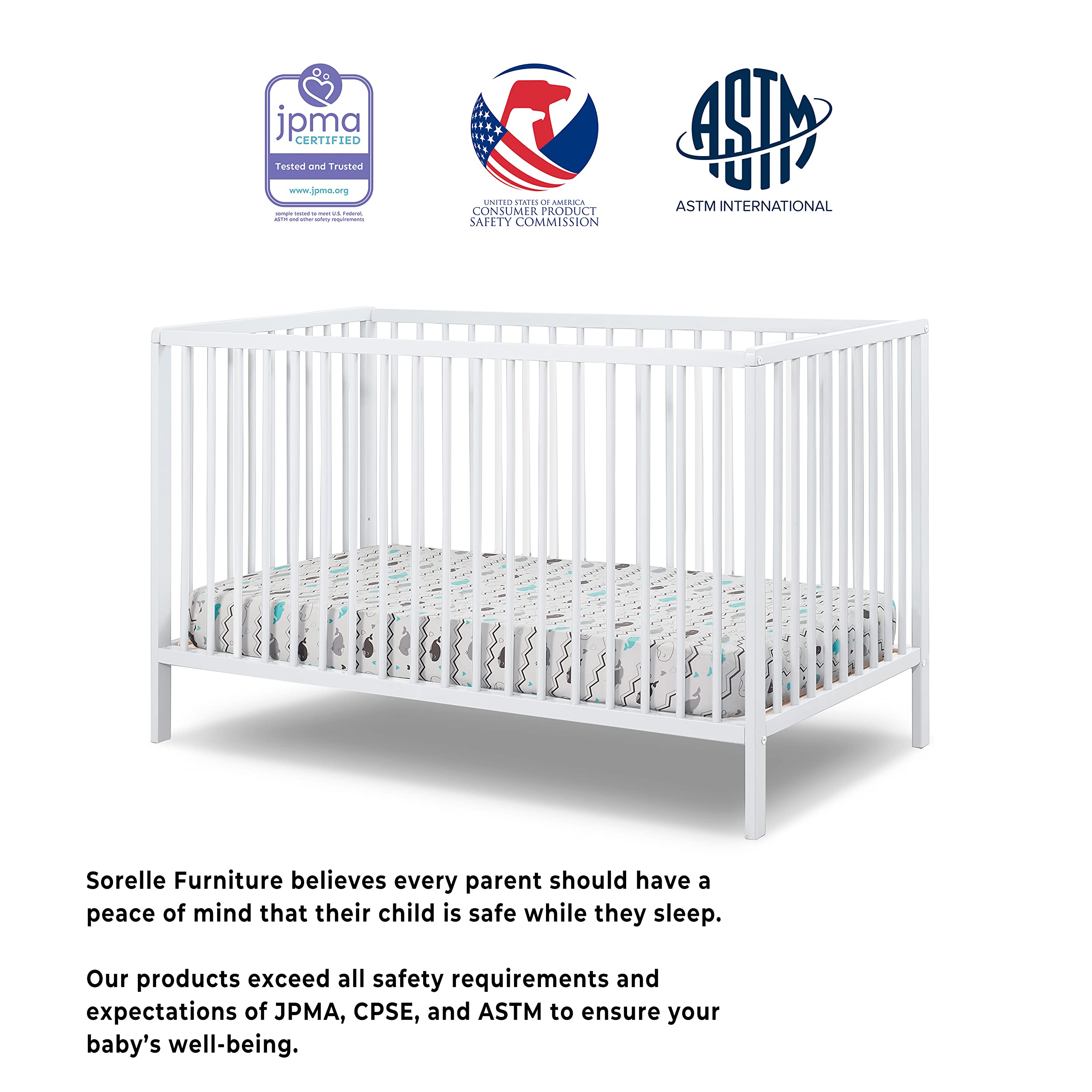 Sorelle Furniture Happy Crib 3-in-1 Convertible Crib - Sustainable Beech Wood Baby Bed, Toddler Bed & Daybed - Modern Nursery Furniture (White) | Perfect for Newborns, Infants & Growing Kids in Cozy Bedrooms