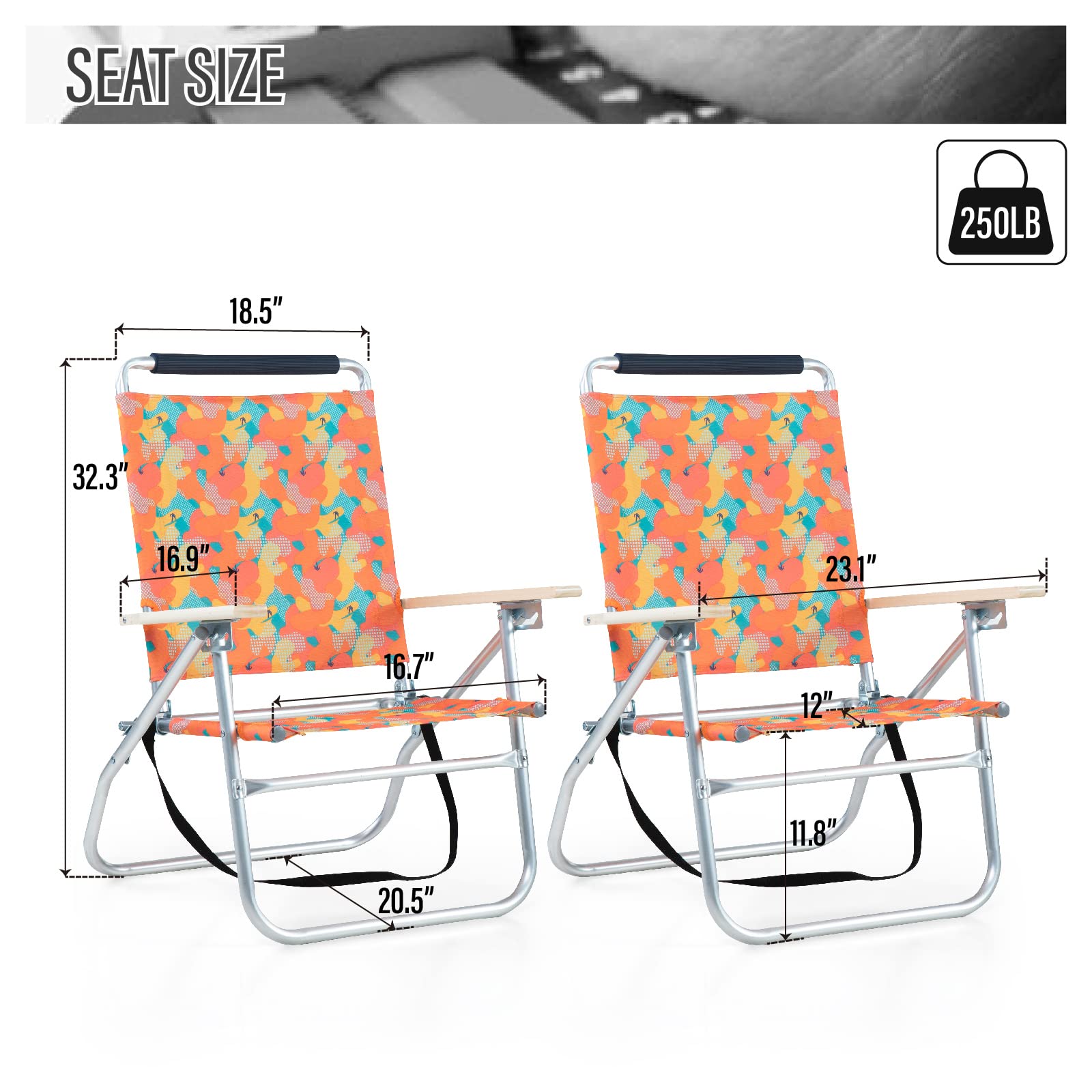LET'S CAMP High Back Folding Lawn Chair with Insulated Cooler Bag & Shoulder Strap - 3-Position Adjustable Outdoor Camping Chair for Beach, Garden, Concert, Picnic, BBQ - Portable & Comfortable - Set of 2 Camo Chairs - Perfect for Backyard Relaxation, Tailgating, and Summer Festivals