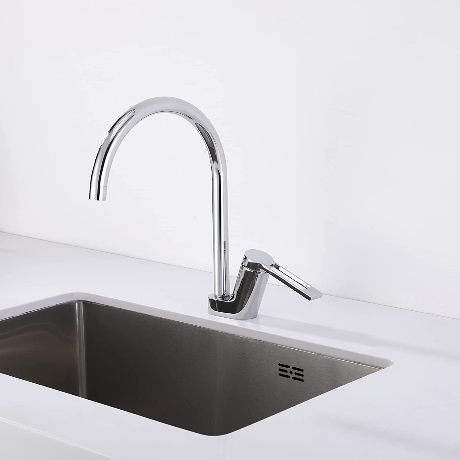 High Arc Commercial Kitchen Sink Faucet - Single Handle Deck Mounted Brass Faucet with Chrome Finish for Cold & Hot Water - Perfect for Restaurants, Home Kitchens, and Food Prep Areas