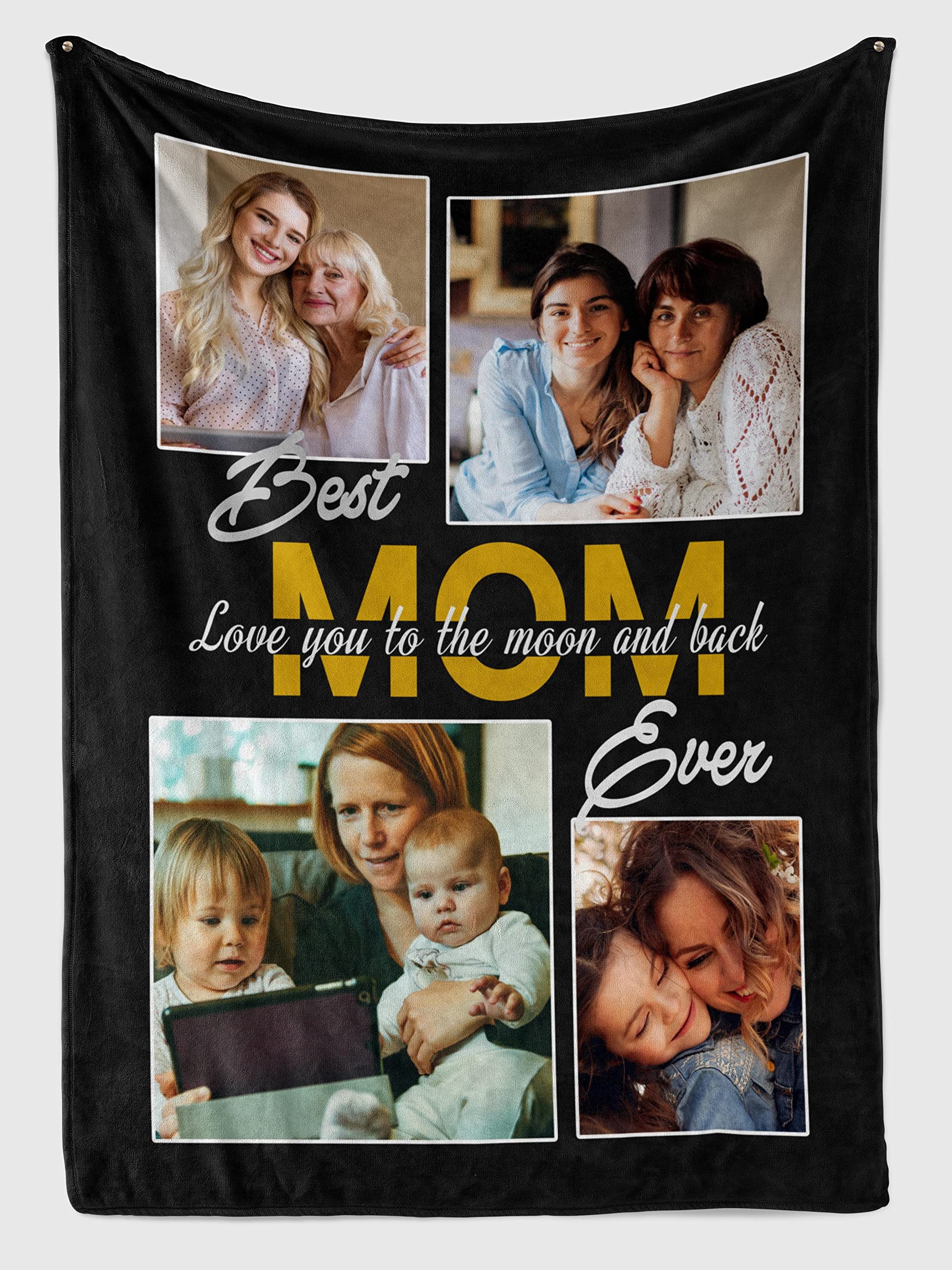 Personalized Mother's Day Blanket - Custom Photo Gift with 'Best Mom Ever' Quote - Unique Birthday, Christmas & Thanksgiving Present for Mom & Grandma - Perfect for Home Decor, Bedroom, and Cozy Family Moments