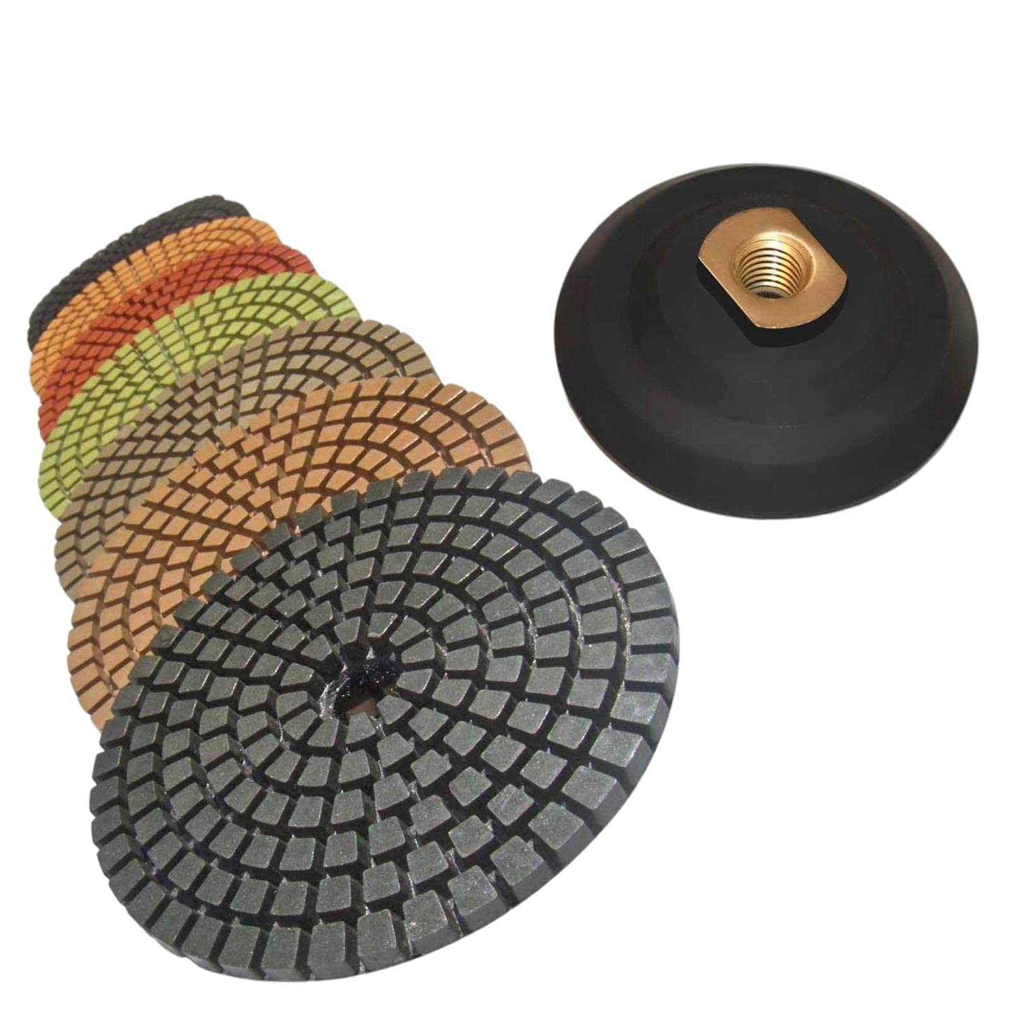 STADEA Premium 6-Inch Wet Diamond Polishing Pads Set - 8 Pcs with Rubber Backer Pad for Granite, Marble & Stone Countertops - Perfect for Countertop Restoration, Tile Polishing & DIY Home Improvement Projects