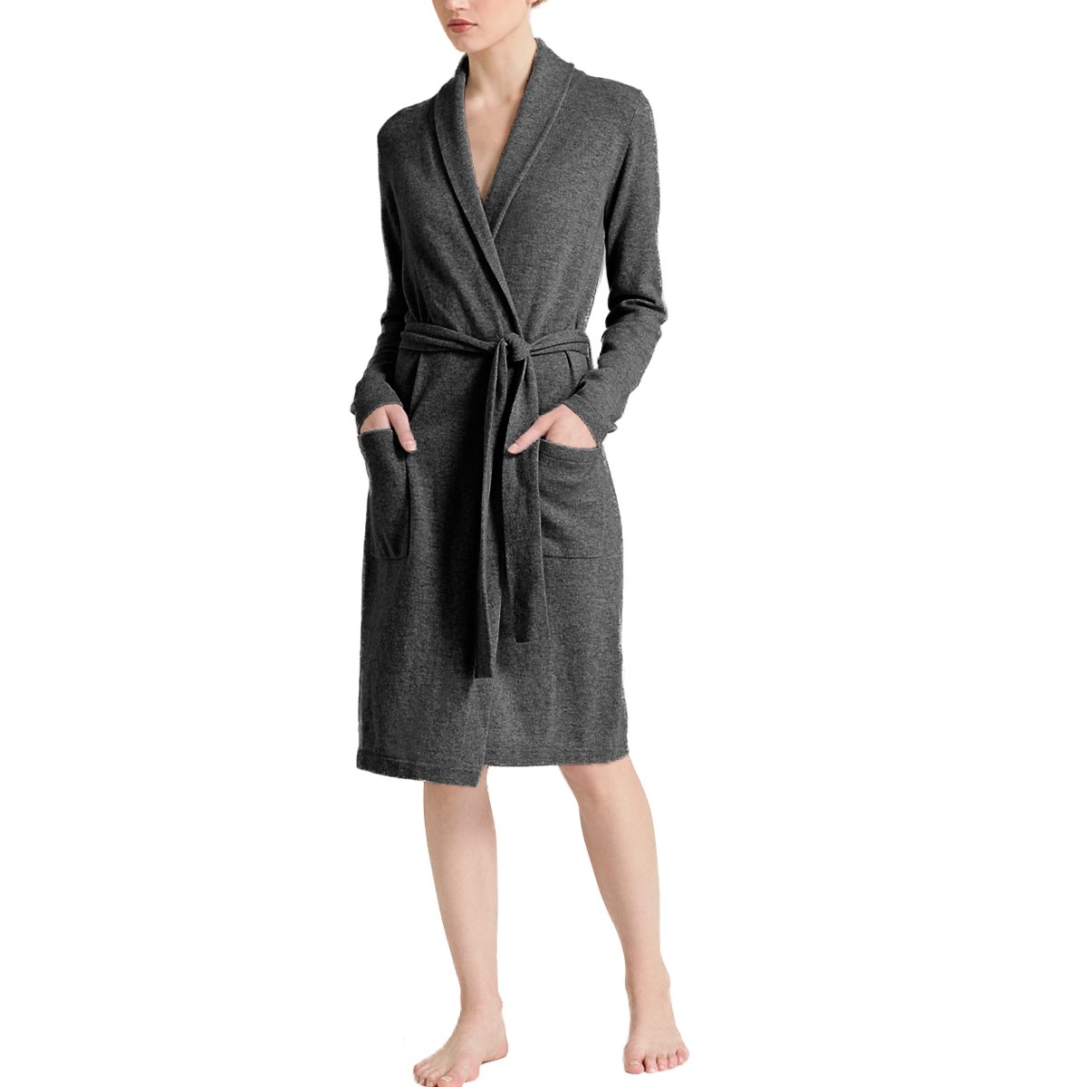 Parisbonbon Women's 100% Cashmere Shawl Collar Robe - Luxurious Dark Gray Bathrobe for Relaxation & Spa Days - Size 0X - Perfect for Home, Hotels & Gift Giving