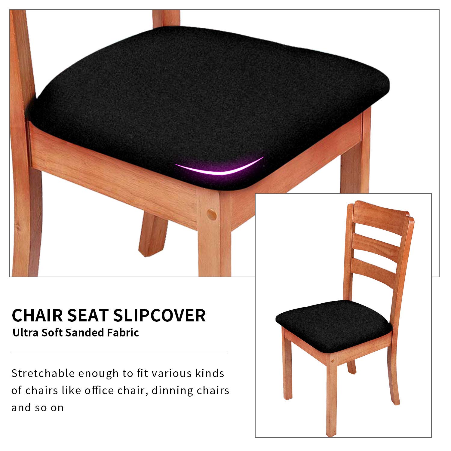 Premium Stretch Dining Chair Seat Covers (4-Pack) - Breathable Fabric Protectors with Secure Ties for Kitchen & Dining Room Chairs - Black - Perfect for Everyday Use & Special Occasions