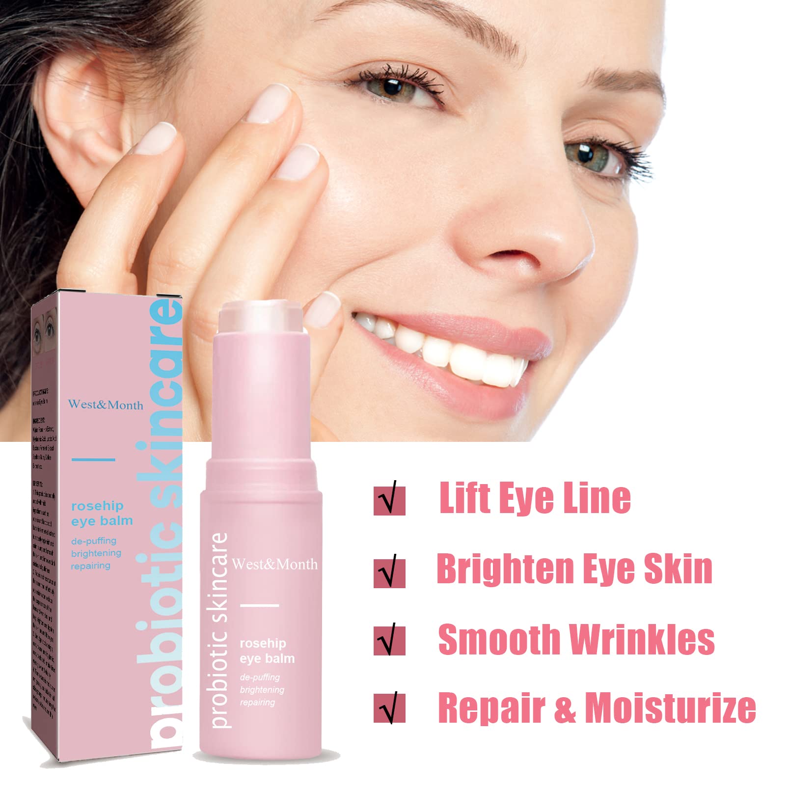 Brighten Eye Cream Stick - Rosehip Moisturizing Balm for Dark Circles, Puffy Eyes & Wrinkles | Hydrating Anti-Aging Eye Treatment | Lift & Firm Eye Line | Perfect for Night Care & Travel Skincare (1 Count)