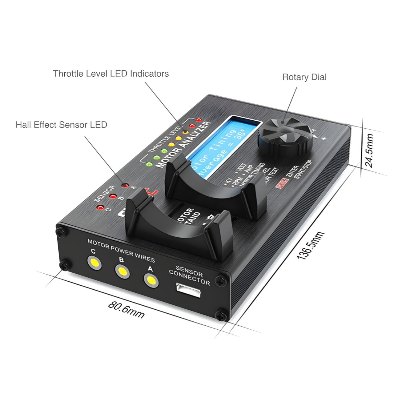 SkyRC Brushless Motor Analyzer - Precise KV, RPM & Timing Measurement Tool with Hall Sensor Check, 2x16 LCD Display | Perfect for RC Cars, Drones & DIY Hobby Projects