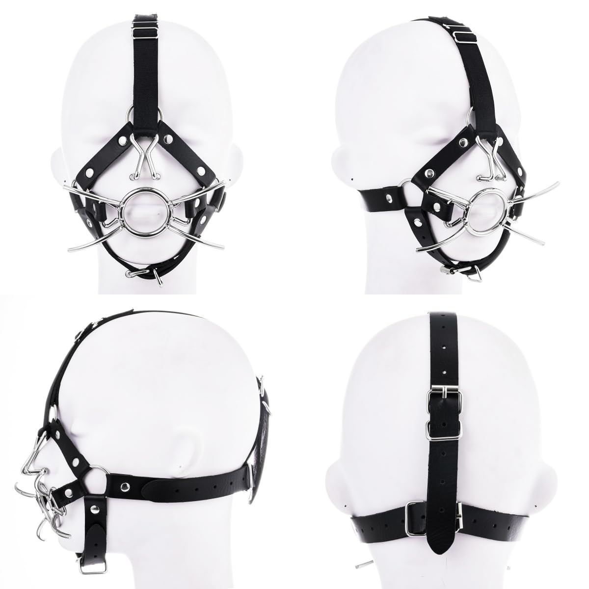 Adjustable Metal Open Mouth Gag with Nose Hook - BDSM Bondage Restraint for Men & Women - Fetish Head Harness for Couples Roleplay, Flirting & Erotic Play - Perfect for Dominance, Submission & Sensory Deprivation Scenes
