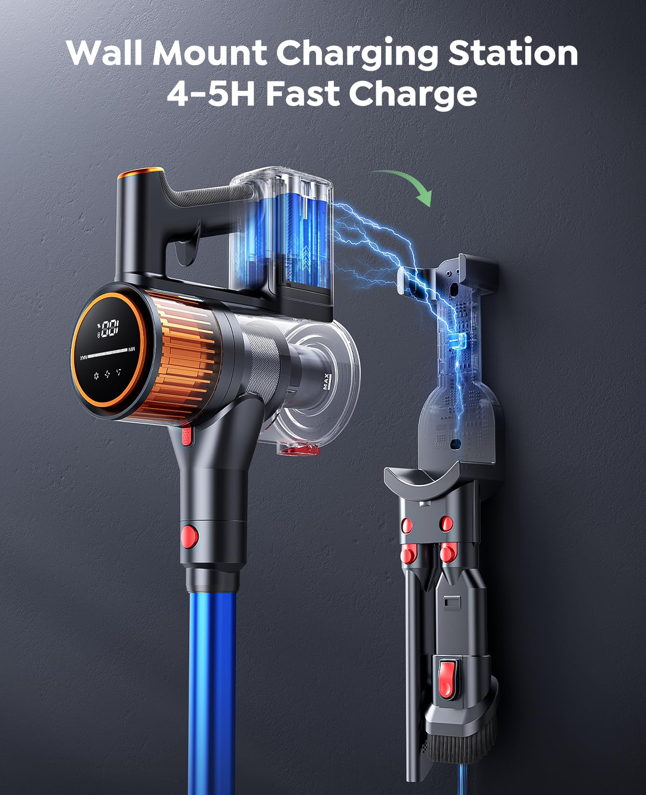 Powerful Cordless Vacuum Cleaner - 45Kpa 550W Stick Vacuum with 60 Min Runtime, Rechargeable & Wall Mountable - Ideal for Pet Hair, Carpets & Hardwood Floors (X9 Model) | Perfect for Quick Home Cleaning & Pet Owners