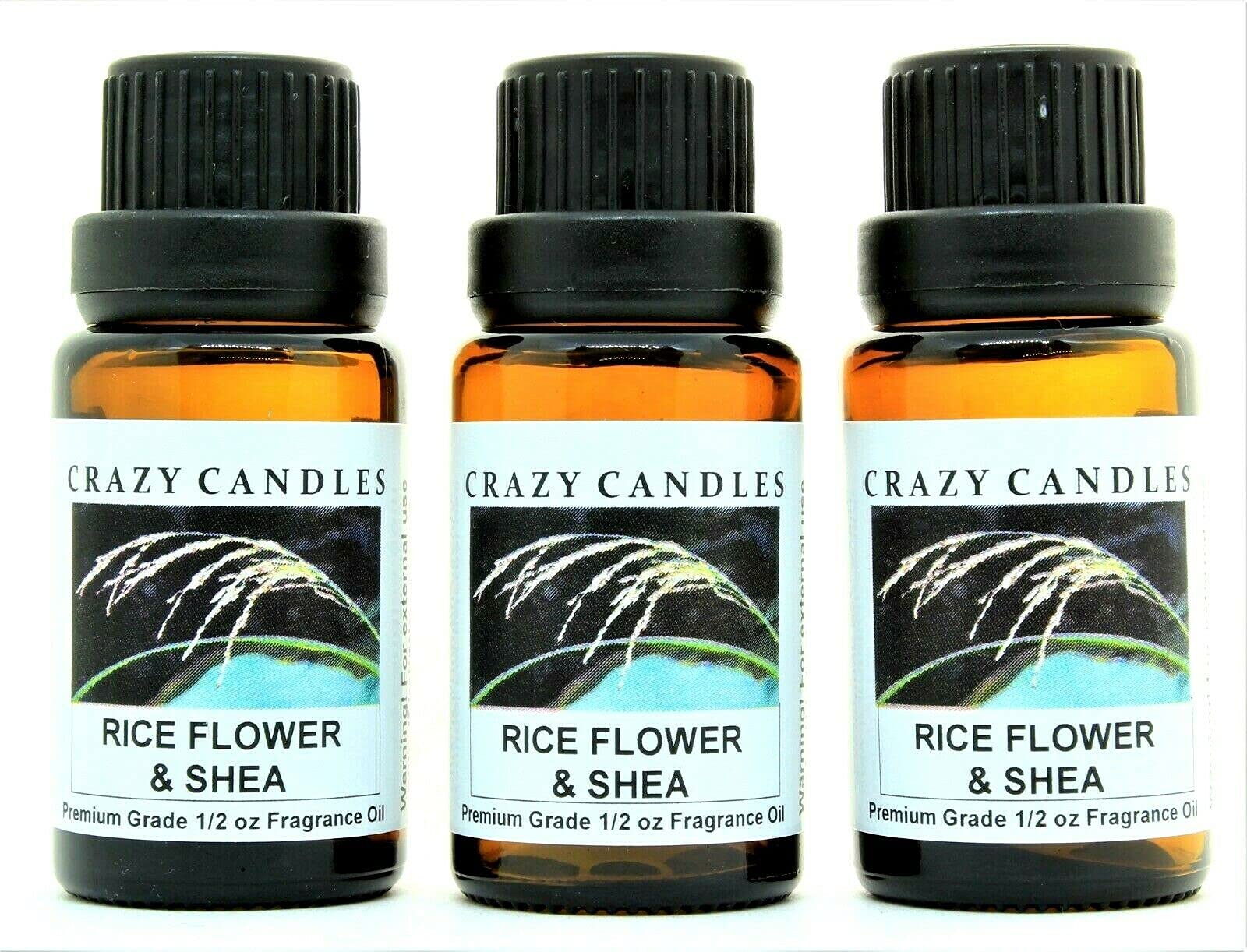 Premium Grade Scented Fragrance Oil - Rice Flower & Shea Scent - 3 Pack (1/2 Fl Oz/15ml Each) for Aromatherapy, Diffusers & DIY Candles