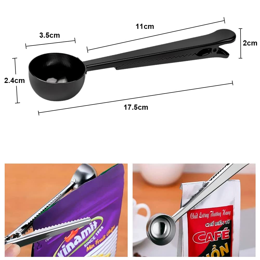 Premium Stainless Steel Coffee Scoop with Long Handle & Sealing Clip - Perfect for Measuring Coffee, Tea, Protein Powder & Instant Drinks - Ideal Kitchen Tool for Home Baristas & Food Storage