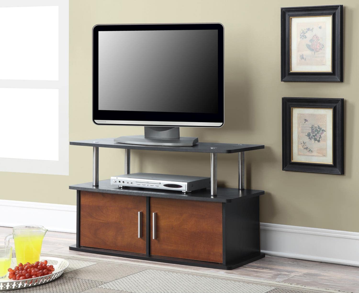 Convenience Concepts Designs2Go Deluxe 2 Door TV Stand with Storage Cabinets - Cherry Finish - Modern Entertainment Center for Living Room, Bedroom & Home Theater