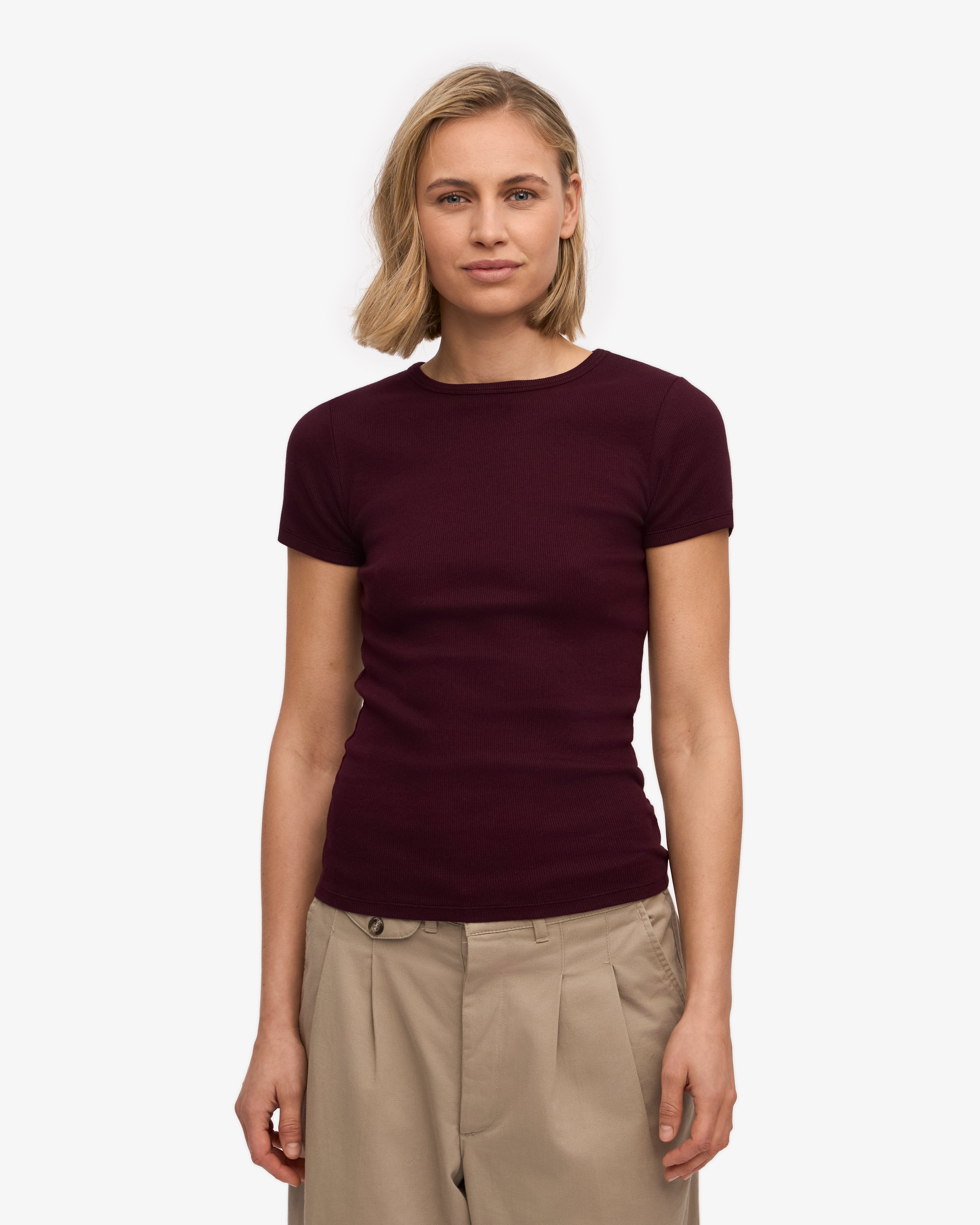 Organic Cotton Ribbed T-Shirt for Men & Women - Oxblood Red | Soft & Comfortable Casual Wear for Everyday Outfits