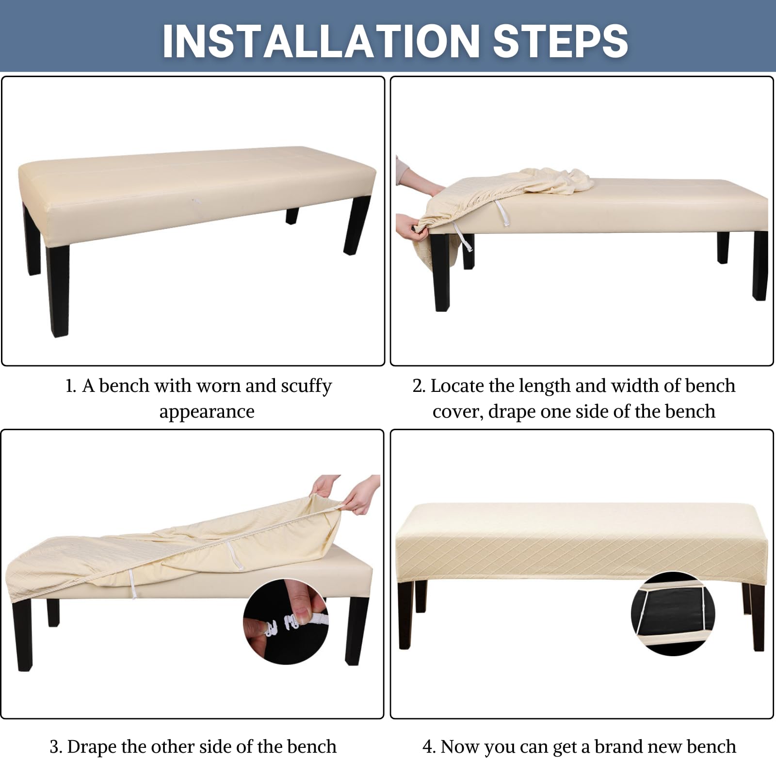 Stretch Washable Velvet Dining Bench Cover - Sliver Gray Rectangle Bench Seat Slipcover for Dining Room, Living Room, Kitchen | Waterproof & Anti-Slip | Perfect for Home Decor, Parties & Daily Use