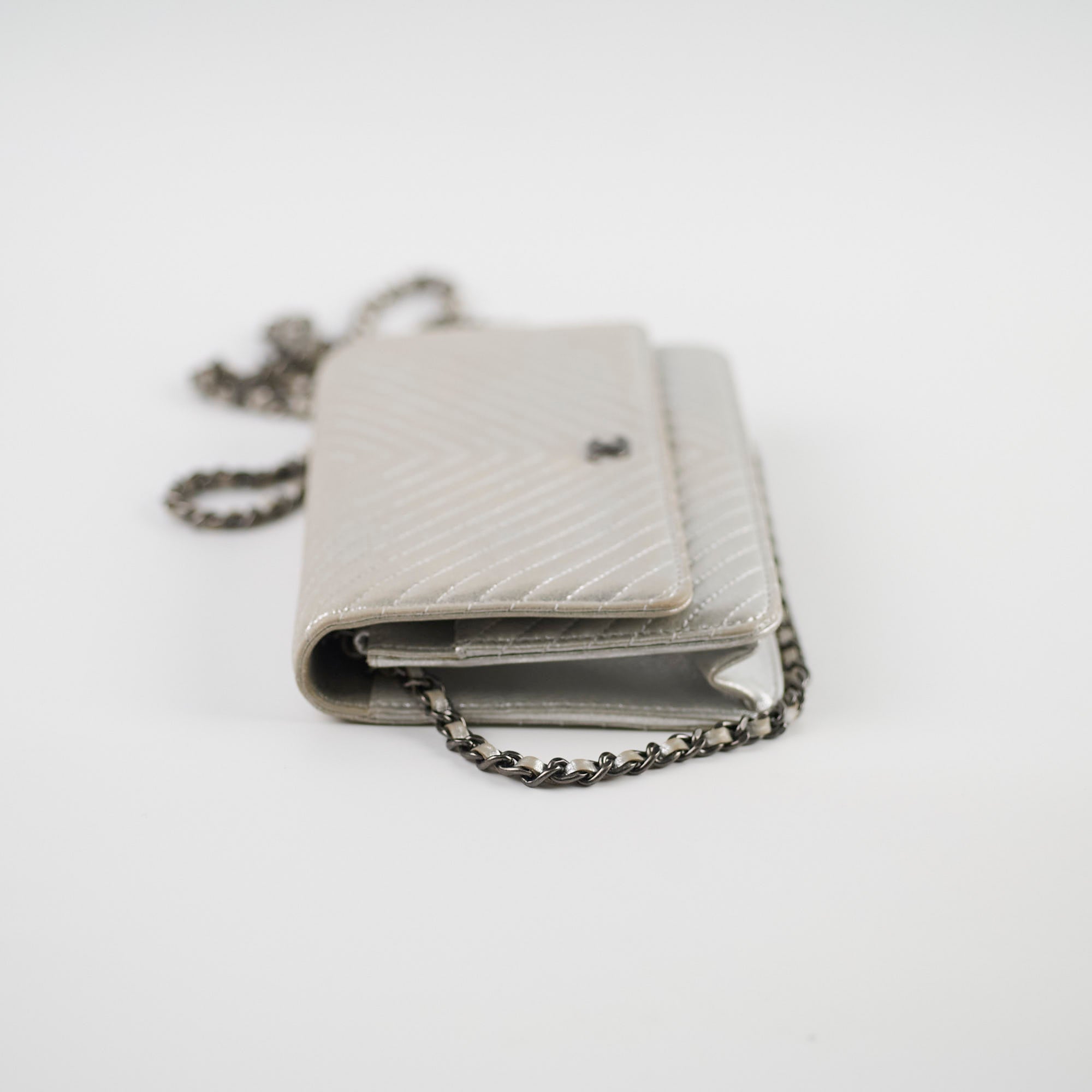 Chanel Metallic Chevron Wallet On Chain WOC Bag 22 Series - Luxury Crossbody Purse for Women, Perfect for Parties & Evening Events
