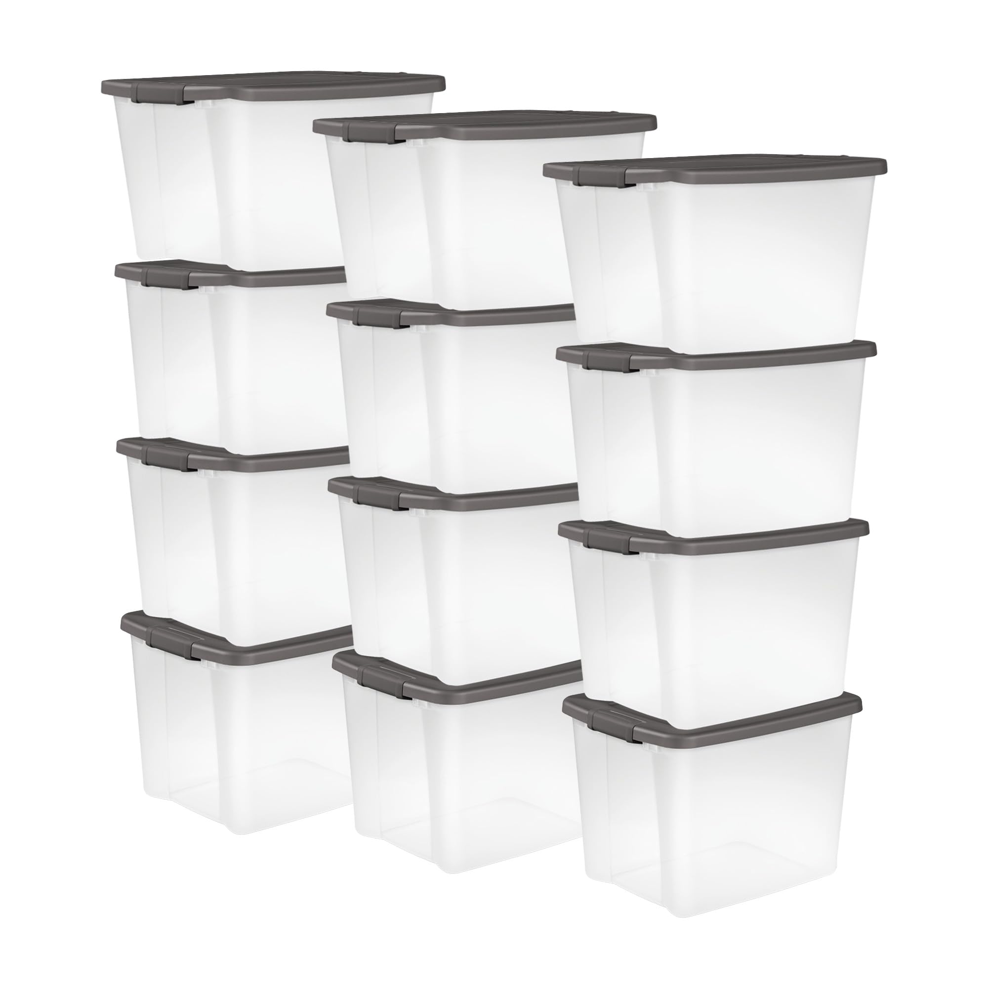 Sterilite 12-Pack 50 Qt Clear Plastic Storage Bins with Lids - Large Stackable Shelf Totes for Home Organization, Office Supplies & Closet Storage - Durable Gray Containers for Toys, Clothes & Seasonal Items