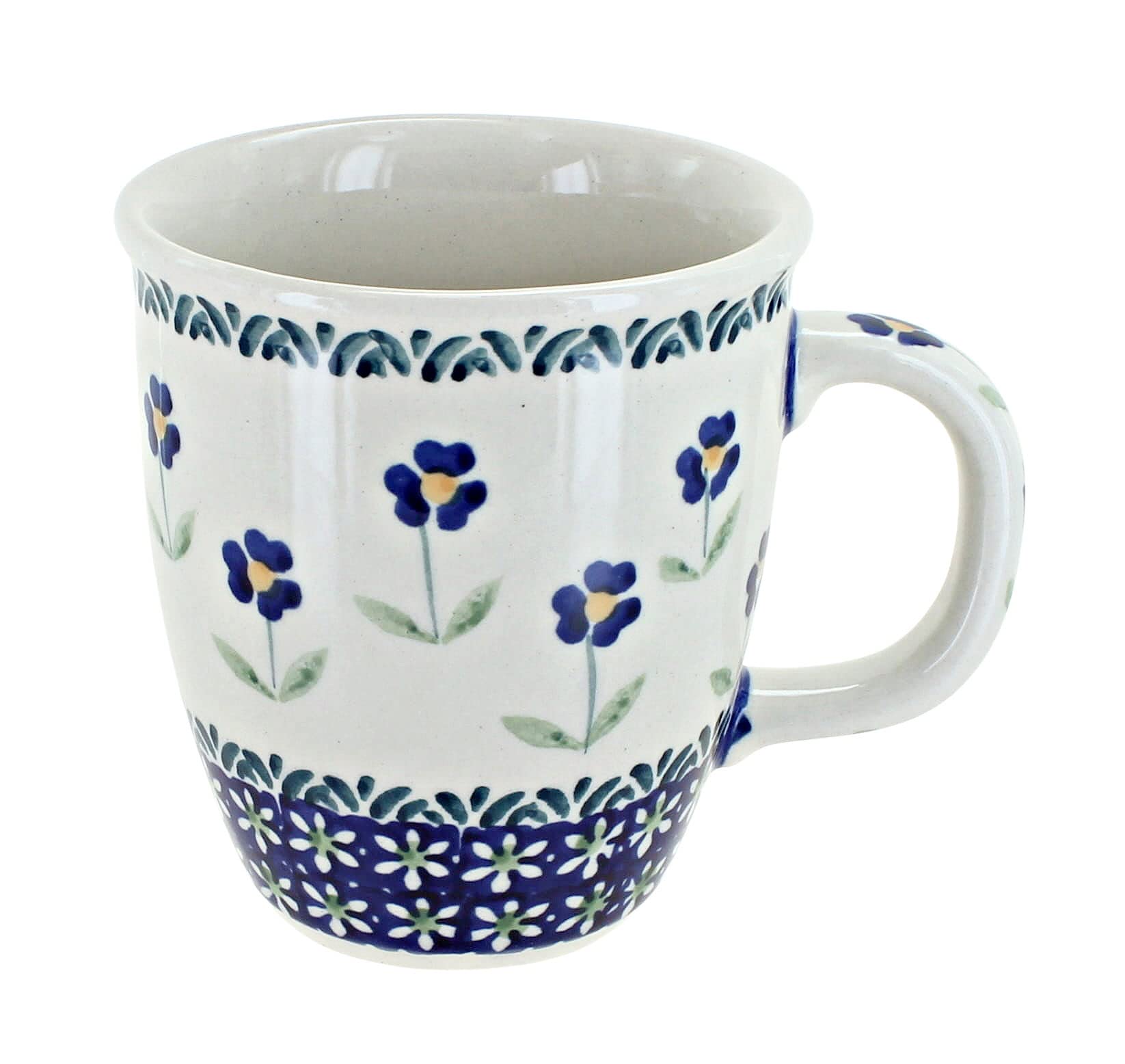 Handmade Blue Rose Polish Pottery Coffee Mug - Blue Daisy Design Ceramic Cup for Tea & Coffee - Perfect for Home, Office & Gifts