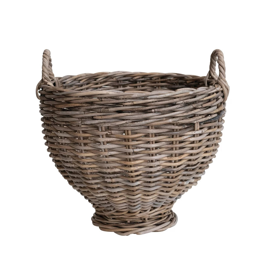 Natural Rattan Storage Basket with Handles - Woven Seagrass Laundry Hamper for Bedroom, Bathroom, or Nursery Organization