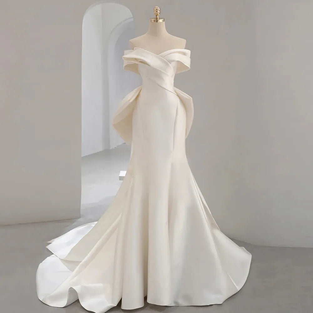 Elegant Off Shoulder Short Sleeve Sweetheart Neck Mermaid Wedding Dress for Bride - Perfect for Beach, Garden & Romantic Outdoor Ceremonies