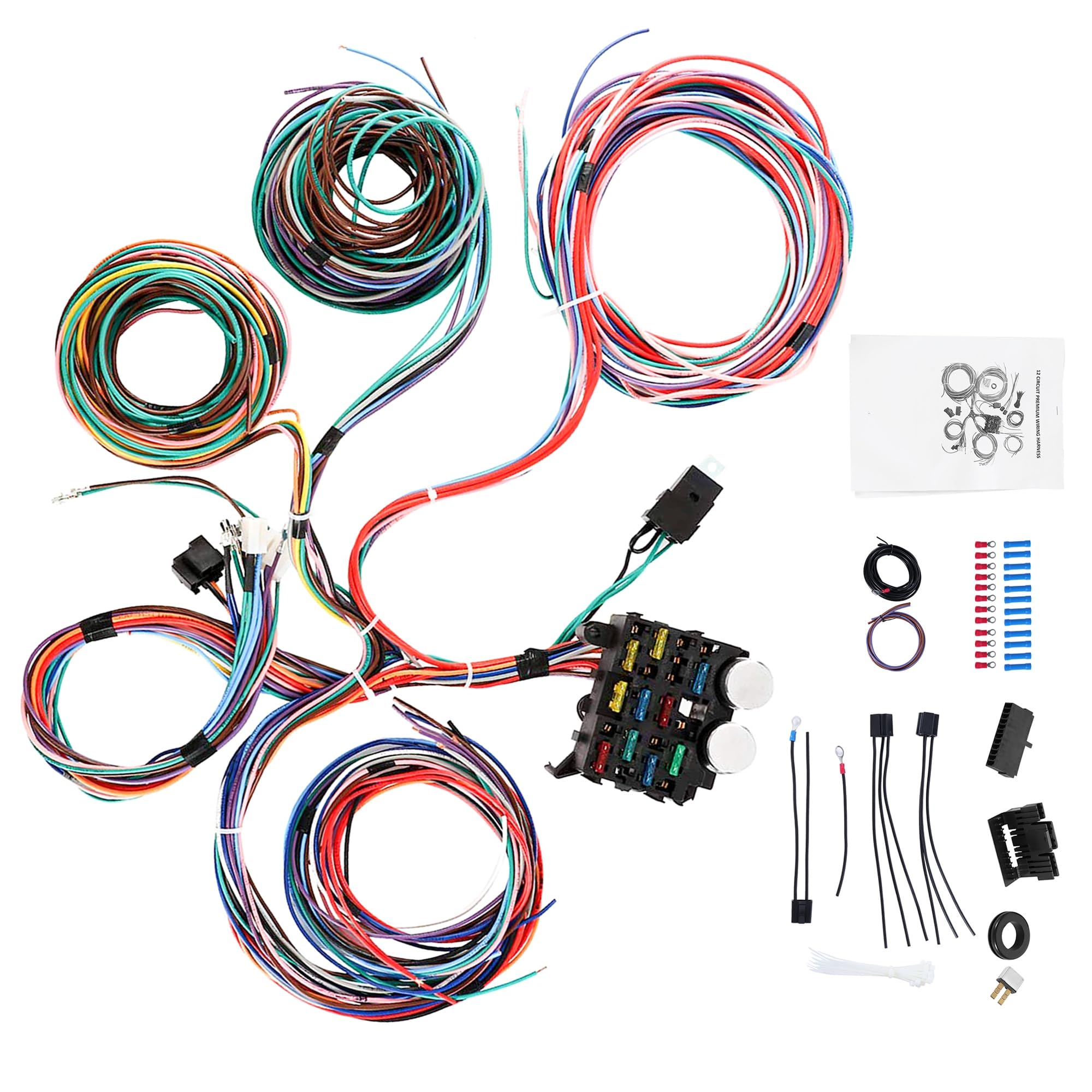 PartsFlow Universal 12 Circuit Extra Long Wiring Harness for Chevrolet Chevy Mopar Ford Muscle Cars - Standalone Hot Rod Wire Kit for Street Racing & Custom Builds (Ideal for Engine Swaps, Restorations & Performance Upgrades)