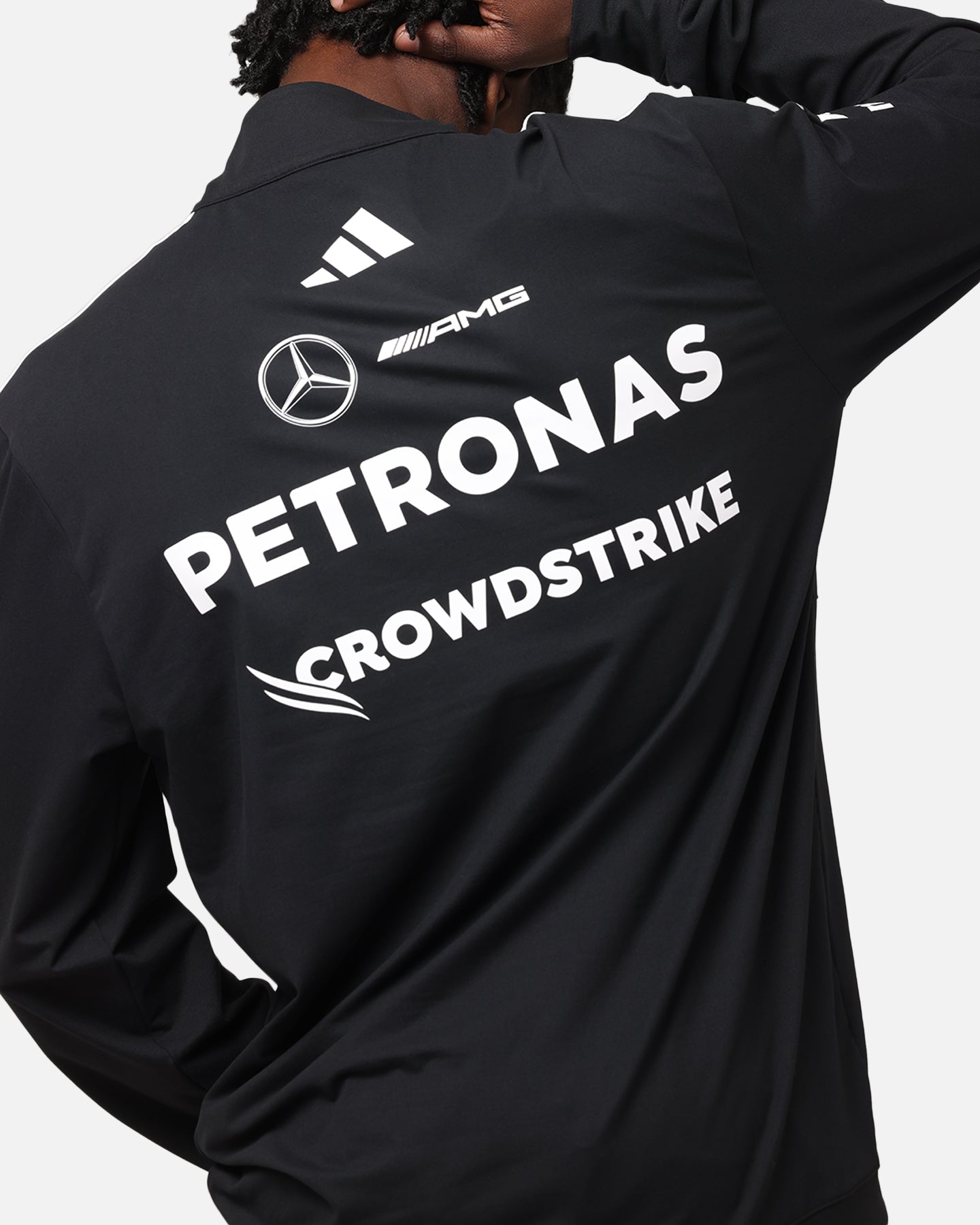 Adidas x Mercedes AMG Petronas F1 2025 Team Quarter Zip Jacket - Black/White - Men's Racing-Inspired Performance Jacket for Motorsport Fans & Streetwear Fashion