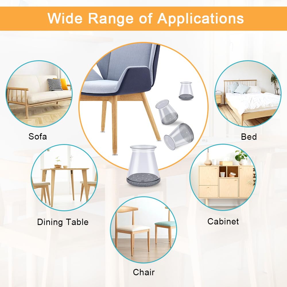 32 Pcs Chair Leg Floor Protectors - Silicone Felt Furniture Pads for Bar Stools & Dining Chairs (0.5