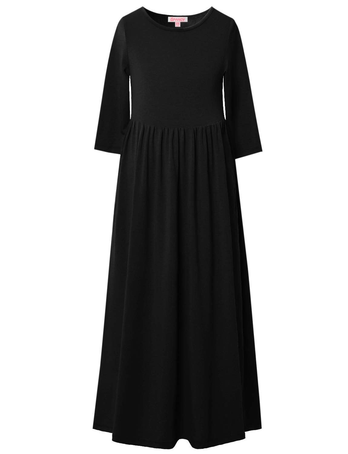 QPANCY Girls' 3/4 Sleeve Maxi Dress with Pockets - Elegant Church & Party Wear for Special Occasions | Perfect for Weddings, Easter, and Family Gatherings