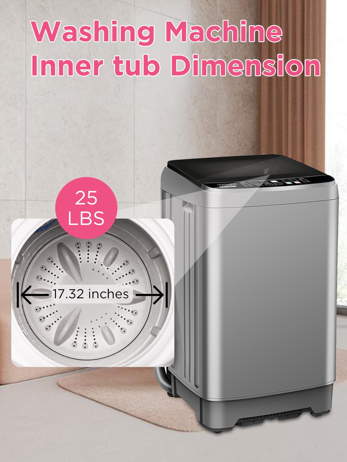 25 lbs Full-Automatic Washing Machine with LED Display, Laundry Washer with Drain Pump, 10 Wash Programs & 8 Water Levels, Grey - Perfect for Apartments, Dorms, RVs, and Small Spaces