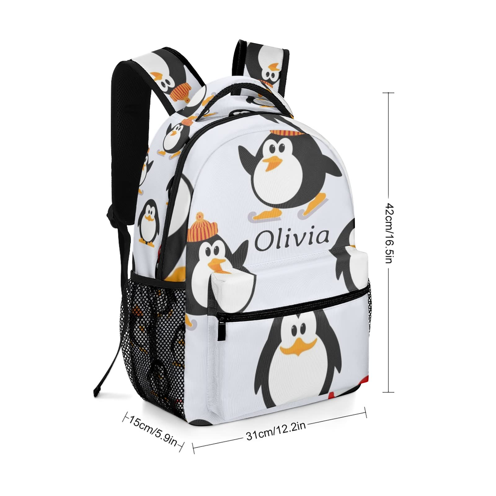 Personalized Cute Cartoon Penguins Backpack - Waterproof School Bag with Name for Boys & Girls | Perfect Gift for Kids, Travel & Outdoor Activities