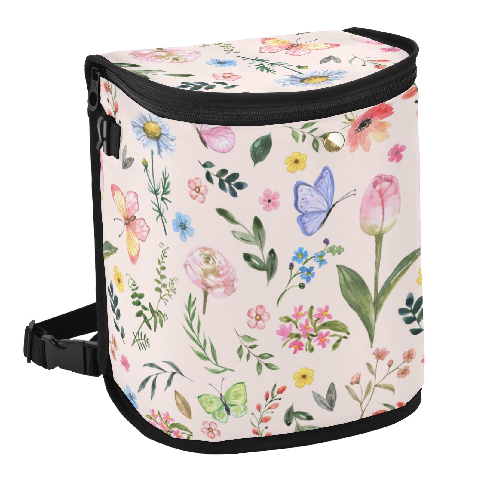 MNSRUU Leak-Proof Car Trash Can with Lid - Hanging Car Organizer for Front & Back Seat | Spring Wildflowers Design | Car Garbage Bin for Road Trips, Commuting & Family Travel