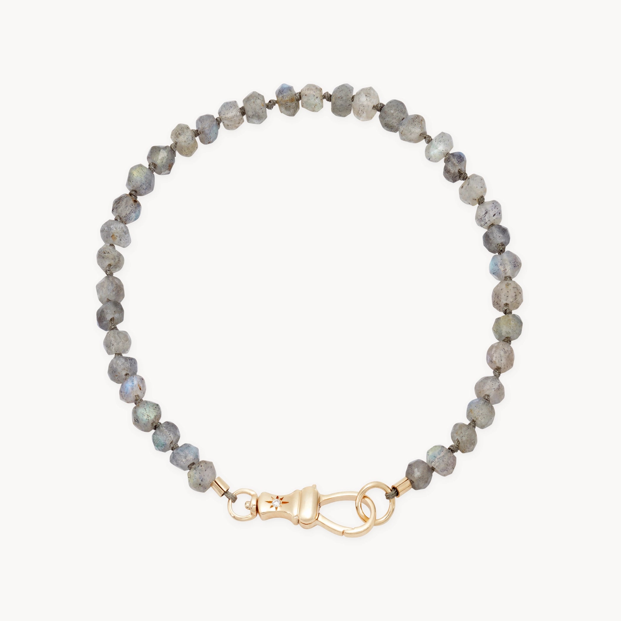 Labradorite Beaded Mood Bracelet - 10K Yellow Gold, Natural Labradorite, Brilliant Diamonds - Perfect for Meditation, Yoga & Spiritual Healing