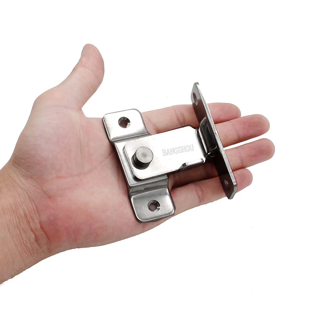 90 Degree Door Hasp Latch - Heavy Duty Barn Door Lock with Satin Nickel Finish | Secure Push/Sliding/Barn Doors | Ideal for Home, Garage & Shed Security