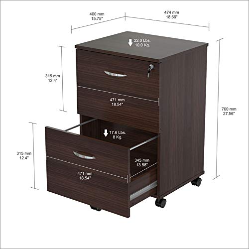 Inval America 2-Drawer Mobile File Cabinet - Commercial Office Collection | Heavy-Duty Rolling Storage for Documents & Supplies | Perfect for Offices, Home Workspaces & Schools